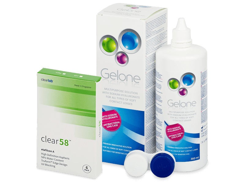 Clear 58 (6 lenses) + Gelone Solution 360 ml