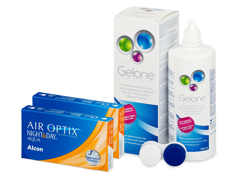 Air Optix Night and Day Aqua (2x3 lenses) + Gelone Solution 360 ml
