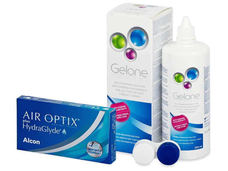 Air Optix plus HydraGlyde (6 lenses) + Gelone Solution 360 ml