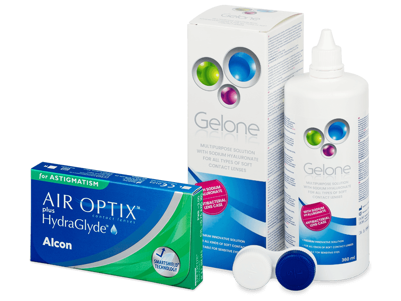 Air Optix plus HydraGlyde for Astigmatism (3 lenses) + Gelone Solution 360 ml