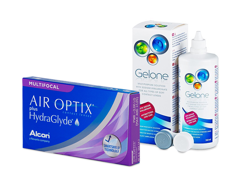 Air Optix plus HydraGlyde Multifocal (3 lenses) + Gelone Solution 360 ml