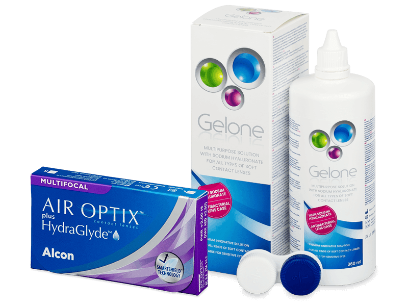 Air Optix plus HydraGlyde Multifocal (3 lenses) + Gelone Solution 360 ml