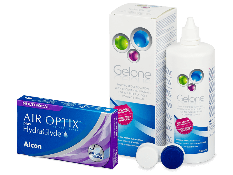 Air Optix plus HydraGlyde Multifocal (6 lenses) + Gelone Solution 360 ml